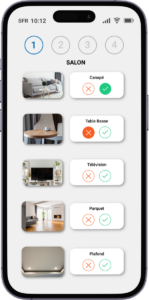 État des lieux de référence d'un salon dans l'application Key To Check, équipement par équipement